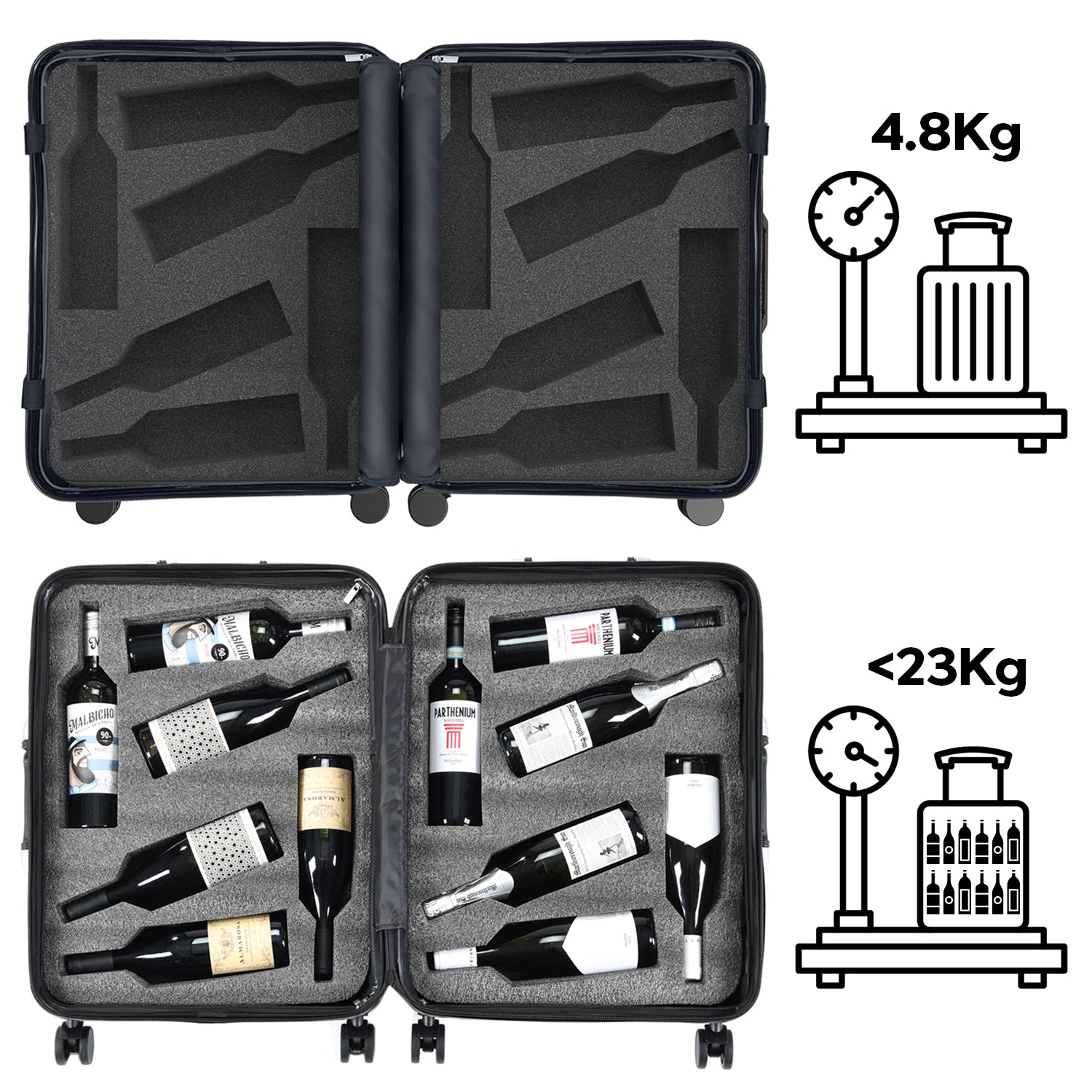 LAZENNE ELITE – Wein-Reisekoffer für 12 Flaschen mit herausnehmbaren Einsätzen – von der Fluggesellschaft TSA zugelassen, 10 Jahre Garantie